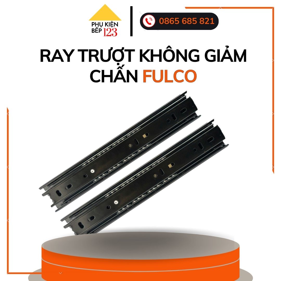Ray bi 3 tầng không giảm chấn, Bộ 2 thanh ray trượt không giảm chấn màu đen Fuki