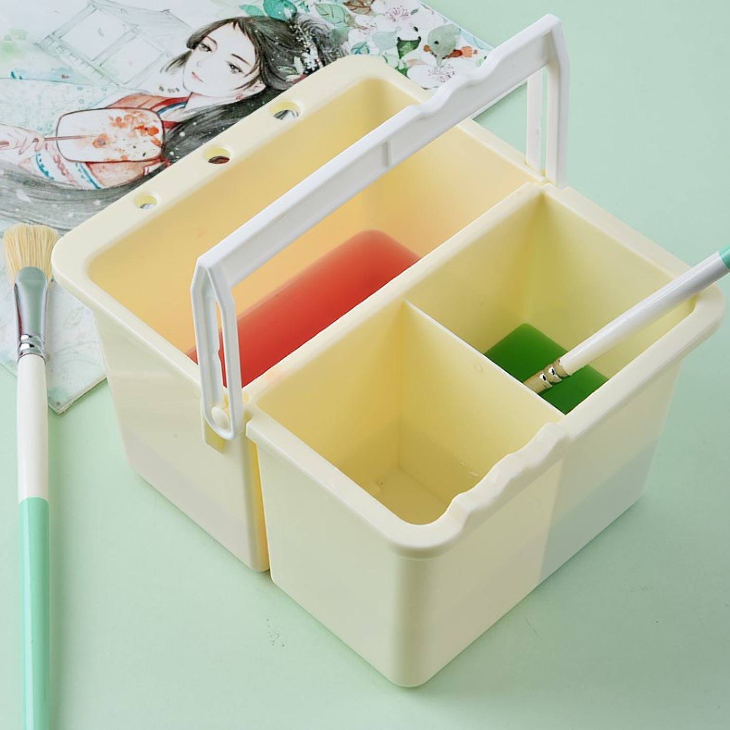 Xô rửa cọ vẽ 3 ngăn xếp gọn cỡ to - xô rửa cọ tiện lợi