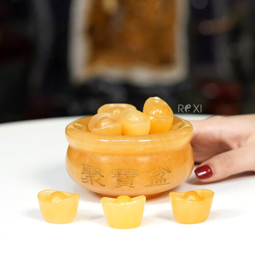 Bát tụ bảo Ngọc Hoàng Long tự nhiên nguyên khối 10cm + 9 nén vàng tụ tài, tụ lộc, tụ vượng khí, thuận lợi trong công việc và cuộc sống.