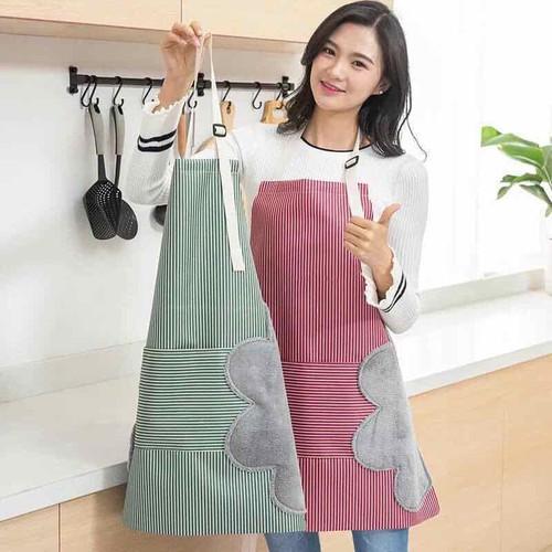 Tạp dề kẻ sọc chống nước có túi đựng lau tay