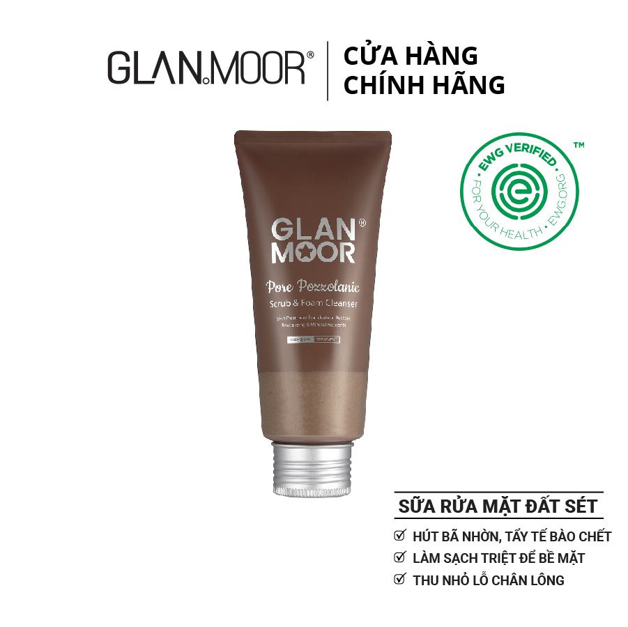 Sữa Rửa Mặt Và Tẩy Da Chết GLAN MOOR Pore Pozzolanic Scrub & Foam Cleanser Hàn Quốc 120ml - Glan Moor VN
