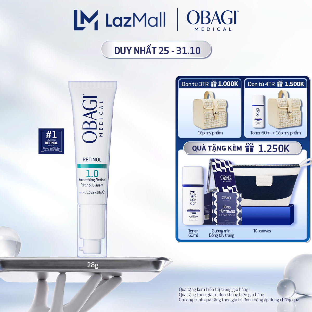 Kem Dưỡng Làm Mờ Nếp Nhăn, Mờ Thâm  Làm Đều Màu Da Obagi Retinol 1.0