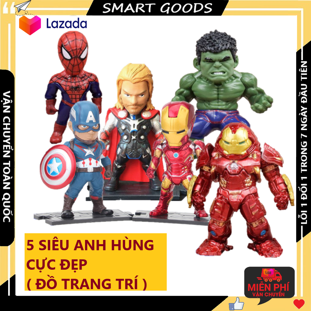 Bộ mô hình Biệt Đội Siêu Anh Hùng AVENGERS 6 món - sản phẩm trang trí phòng học, pc, giá sách - Mô hình siêu anh hùng Marvel Avengers 6 Nhân Vật - Iron man, Thor, Captain America, Hulk, Người nhện, Shiper man