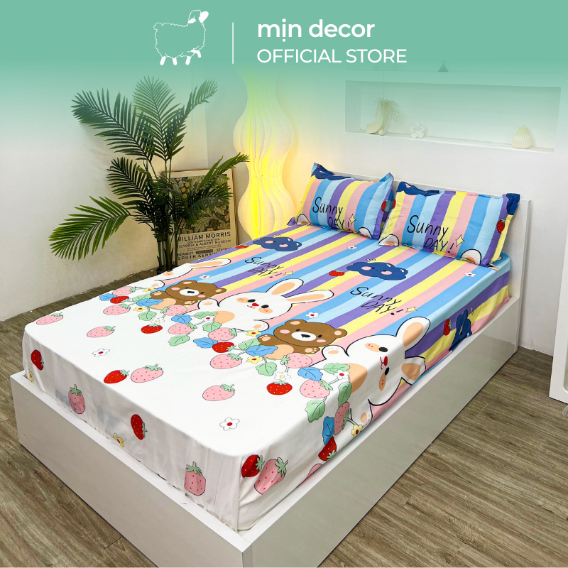 Bộ ga giường vỏ gối nằm cotton 3D Mịn Decor mềm mại bo chun miễn phí, được chọn mẫu, hoạ tiết đa dạng
