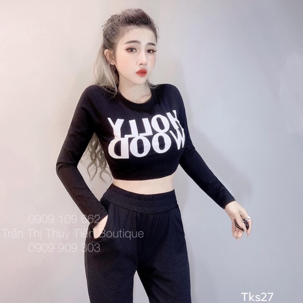 Set bộ thun cao cấp áo tay dài quân có túi m002
