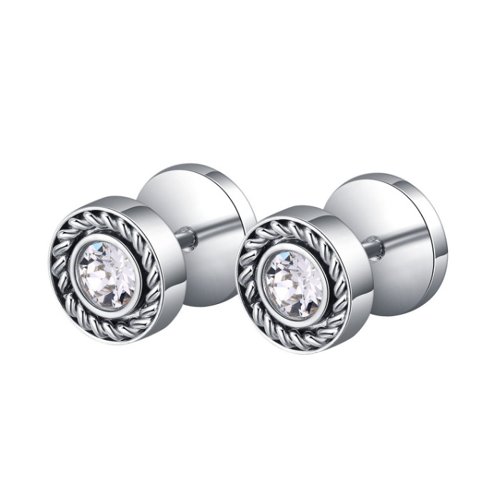 Bông tai nam nữ unisex hình tròn đính đá titan ko đen tt 3911 - 1 cặp