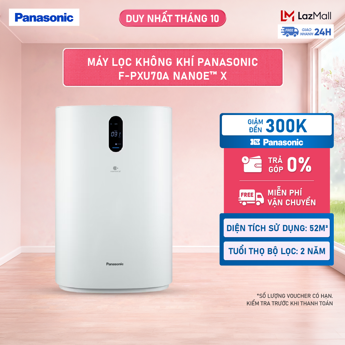 Máy lọc không khí Panasonic F-PXU70A nanoe™ X - Bộ lọc HEPA và Chức năng khử Formaldehyde - Hàng chính hãng