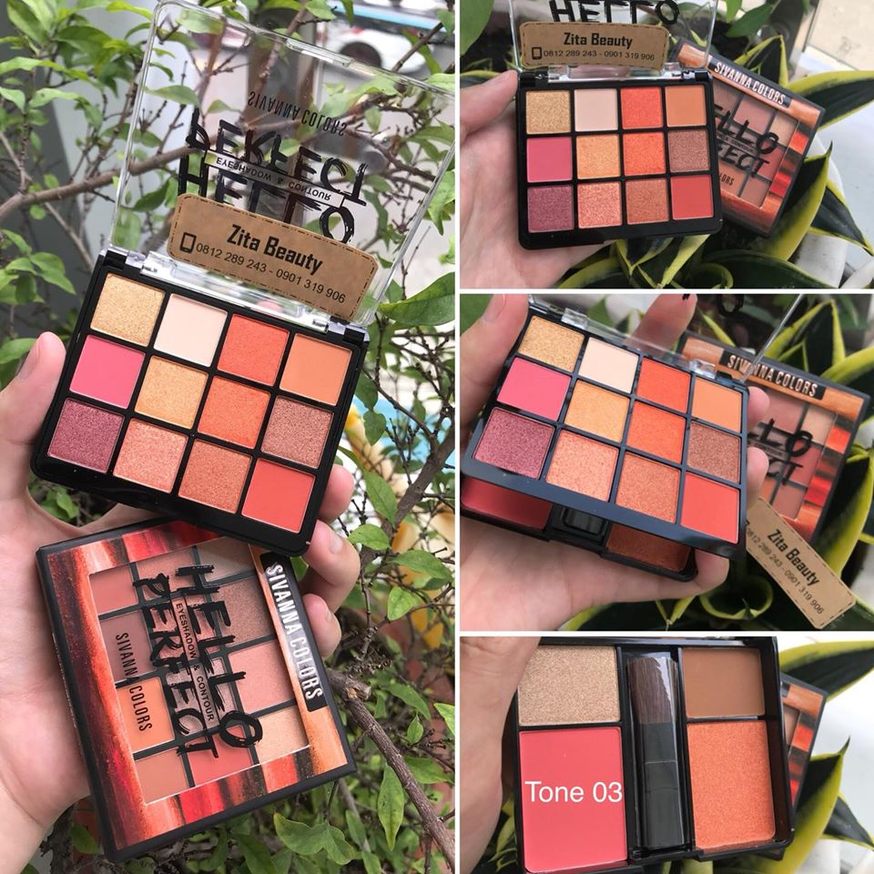 Bộ phấn mắt sivanna colors thái lan 4 trong 1 - bộ kit make up sivanna colors -12 ô màu mắt, 2 ô má hồng, 1 ô kẻ lông mày, 1 ô bắt sáng và 1 cọ đánh phấn