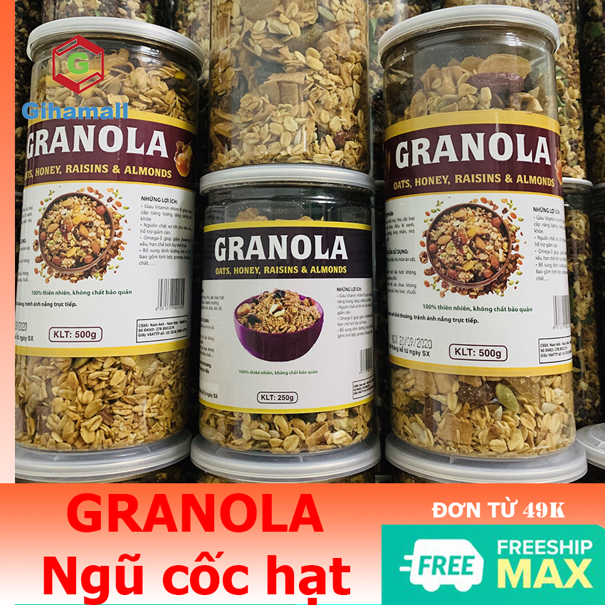 [HCM][HÀNG CAO CẤP] Granola Không Đường Gihamall hỗ trợ ăn kiêng giảm cân cung cấp năng lượng tăng cường sức khoẻ được làm từ 7 loại hạt Hộp 250g