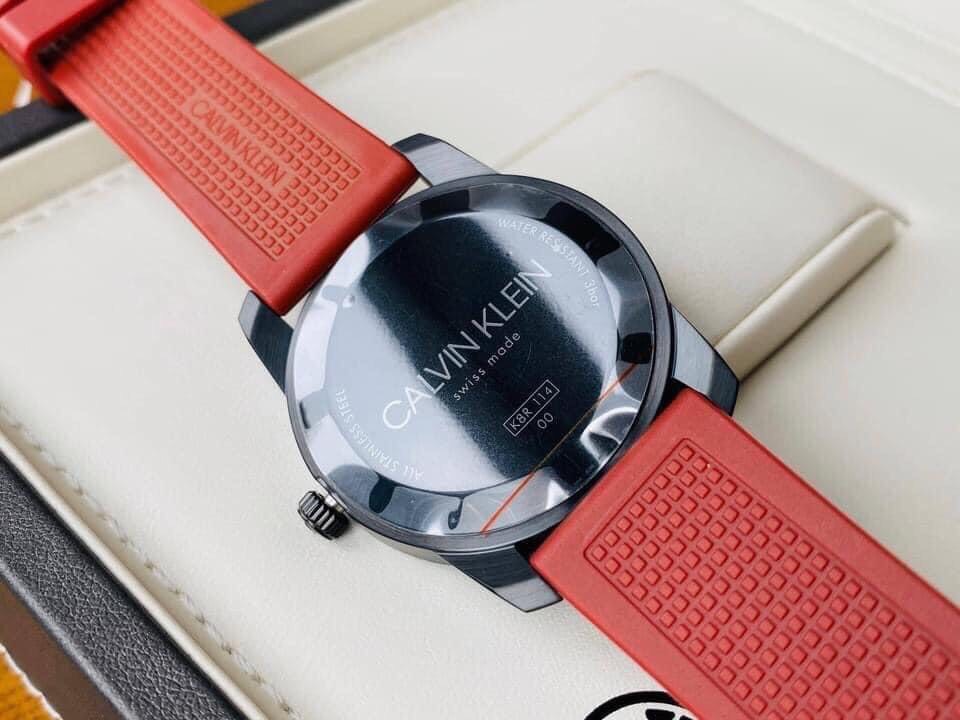 Đồng hồ Nam chính hãng Calvin Klein (CK) Quartz K8R114UP Size 42,Mặt  đỏ,Lịch-Máy Pin-Dây cao su cao cấp 