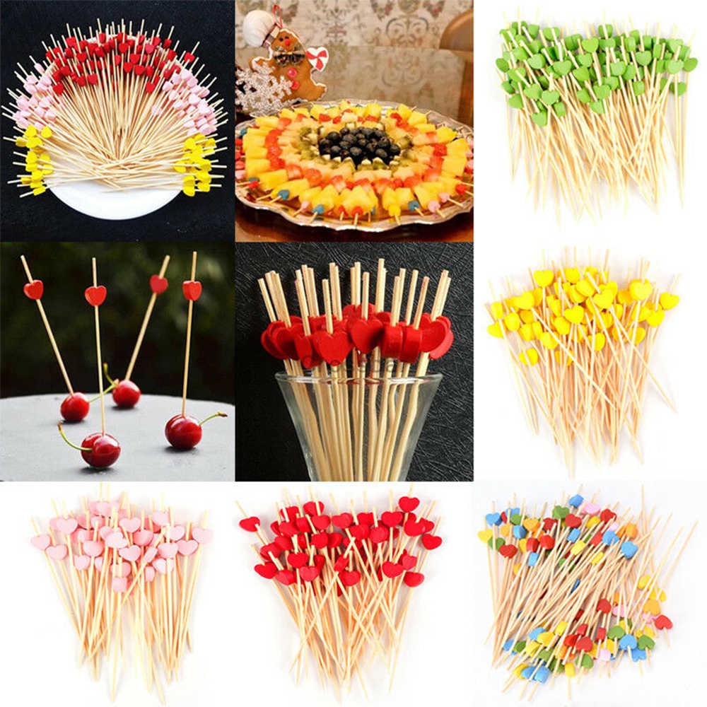 Bộ túi 100 thanh tre xiên trái cây hoa quả trang trí cocktail decor đẹp bắt mắt giá rẻ 12cm