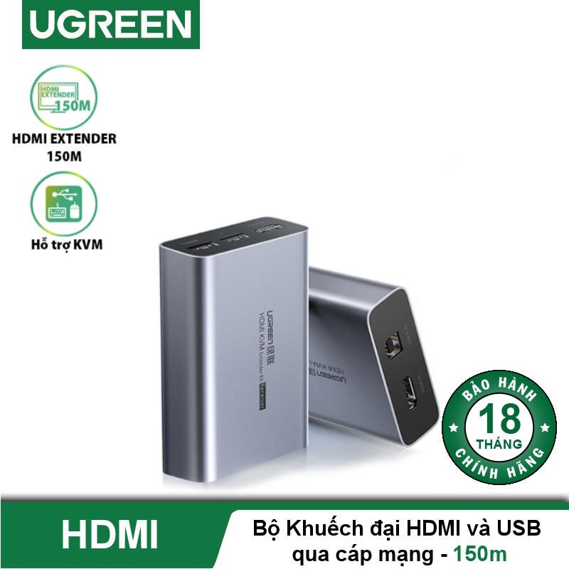 Bộ kéo dài tín hiệu HDMI và USB 150m qua cáp mạng Cat5e/Cat6  Ugreen 70438 + 60323 cao cấp