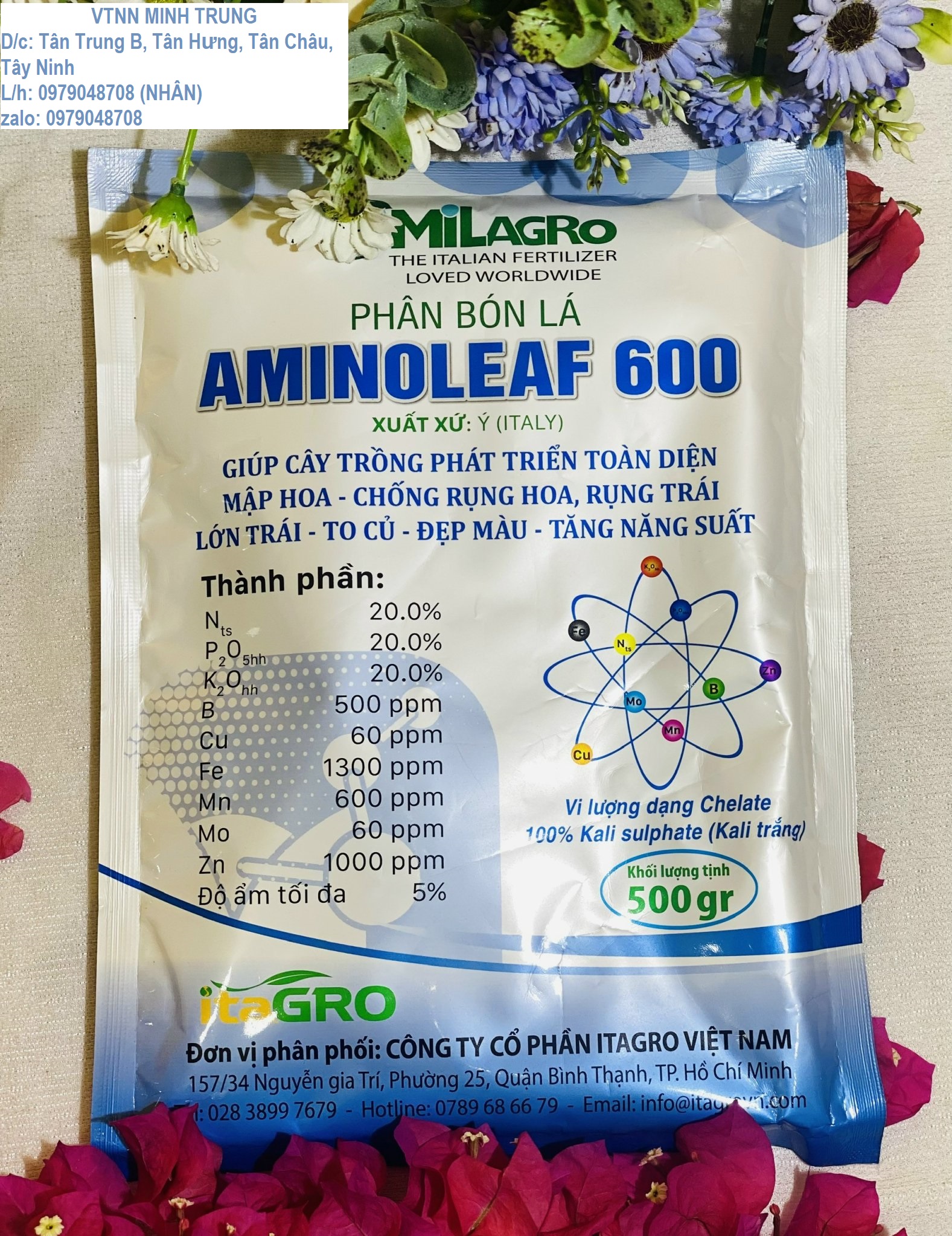 Phân bón lá hỗn hợp npk aminoleaf 600 20-20-20+te