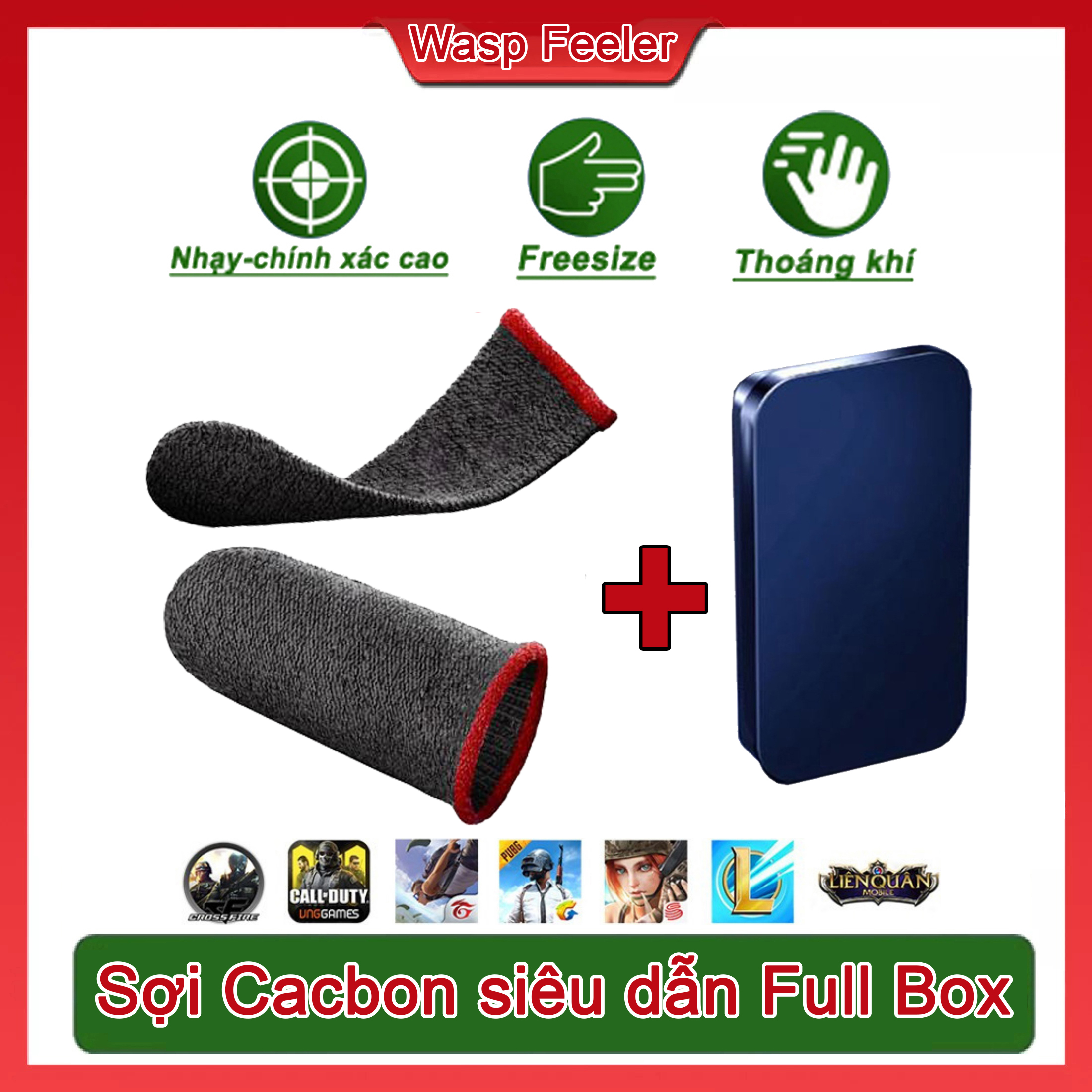 Bao tay chơi game, bao tay chơi ff Wasp Feeler Đỏ + Hộp - găng tay chơi game găng tay chơi ff PUBG, Liên quân, chống mồ hôi, bao tay bắn ff, gang tay chơi gameff cực nhạy, co giãn cực tốt