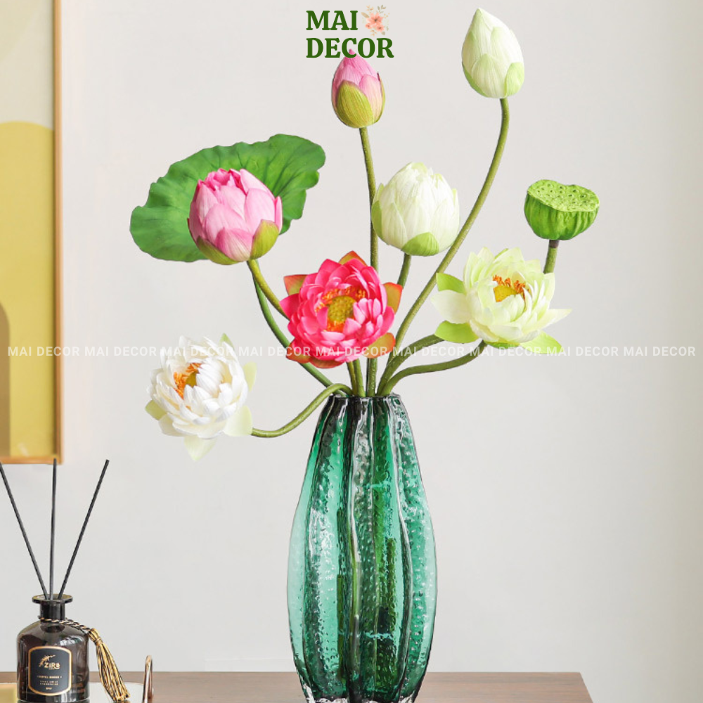 Hoa sen giả, bông sen Quan Âm lụa trang trí bàn thờ nhà cửa khách sạn - Mai Decor