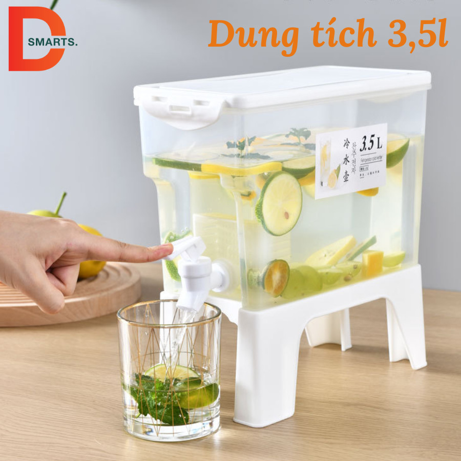 Bình đựng nước có vòi 3,5l để tủ lạnh, Bình đựng nước bàn có khay lọc pha trà bã hoa quả, kèm giá kê bình