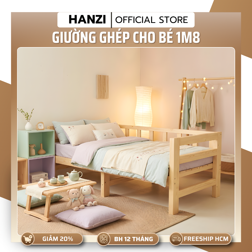 Giường Ghép Gỗ 1m8 Cho Bé Ngủ Cùng Bố Mẹ Giường Ghép Gấp Gọn Rộng Rãi Chắc Chắn