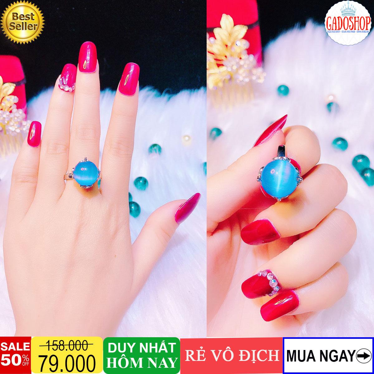 [HCM][SIÊU GIẢM GIÁ]Nhẫn bạc nữ nhẫn nữ mạ bạch kim cao cấp đá thạch anh tròn xanh dương phản chếu ánh sáng lấp lánh thiết kế tinh tế mang phong thủy cực tốt Trang sức Gadoshop KN17101967- đeo đi tiệc đi chơi làm công sở cực sang chảnh và quý phái