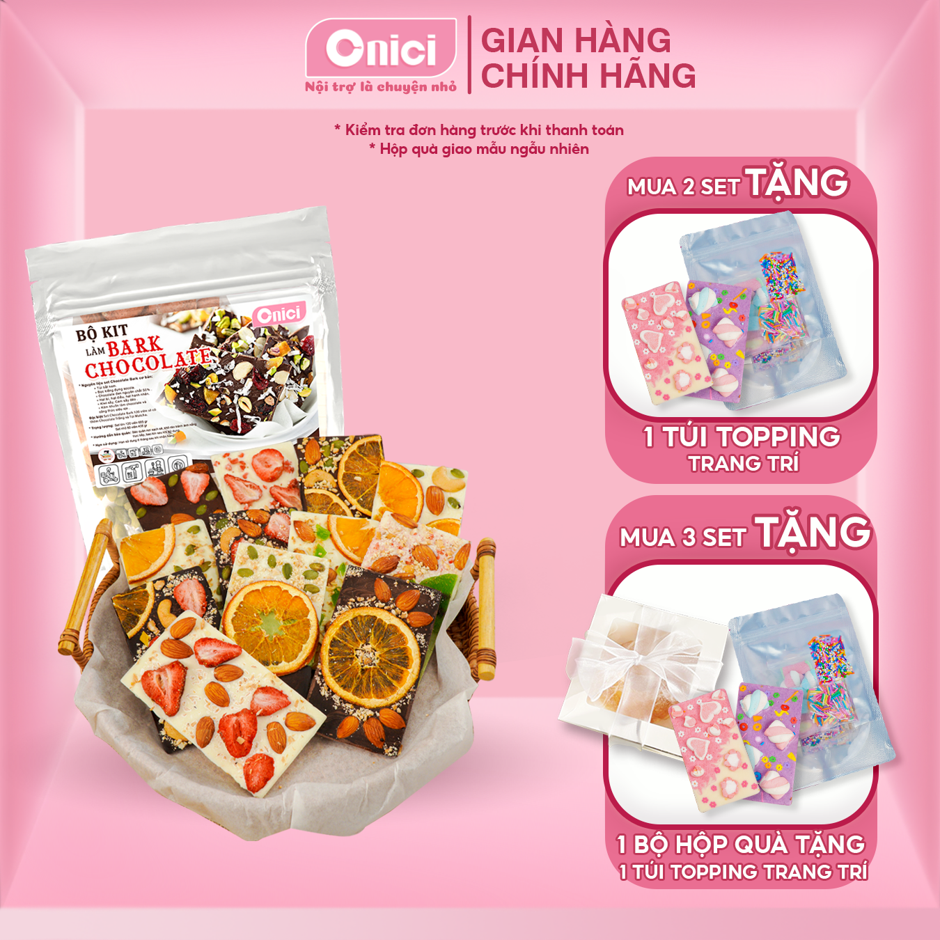 Set làm Chocolate Bark [Thành phẩm 60 viên] Bếp Của Mẹ ONICI - kèm công thức nấu và bộ dụng cụ