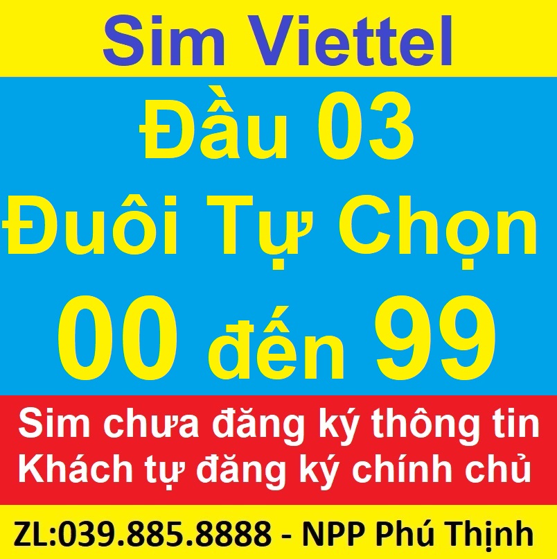 Sim viettel lọc đẹp, đuôi tự chọn 00 đến 99, Sim chưa kích hoạt