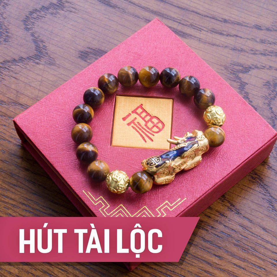 Vòng tay mắt hổ nâu 12ly mix tỳ hưu đổi màu tài lộc