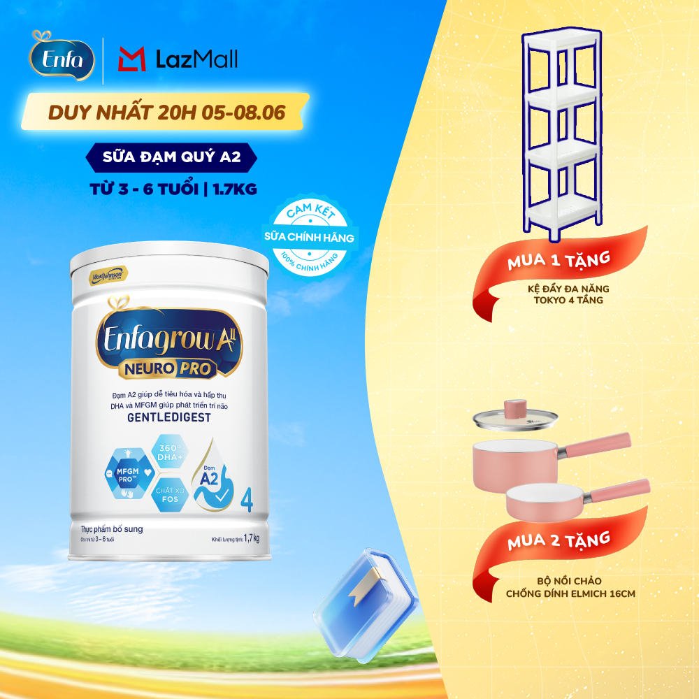 [DUY NHẤT 09-10/06 MUA LÀ CÓ QUÀ] Sữa bột Enfagrow A2 Neuropro 4 1.7kg giúp dễ tiêu hóa, hấp thu dành cho trẻ 3-6 tuổi