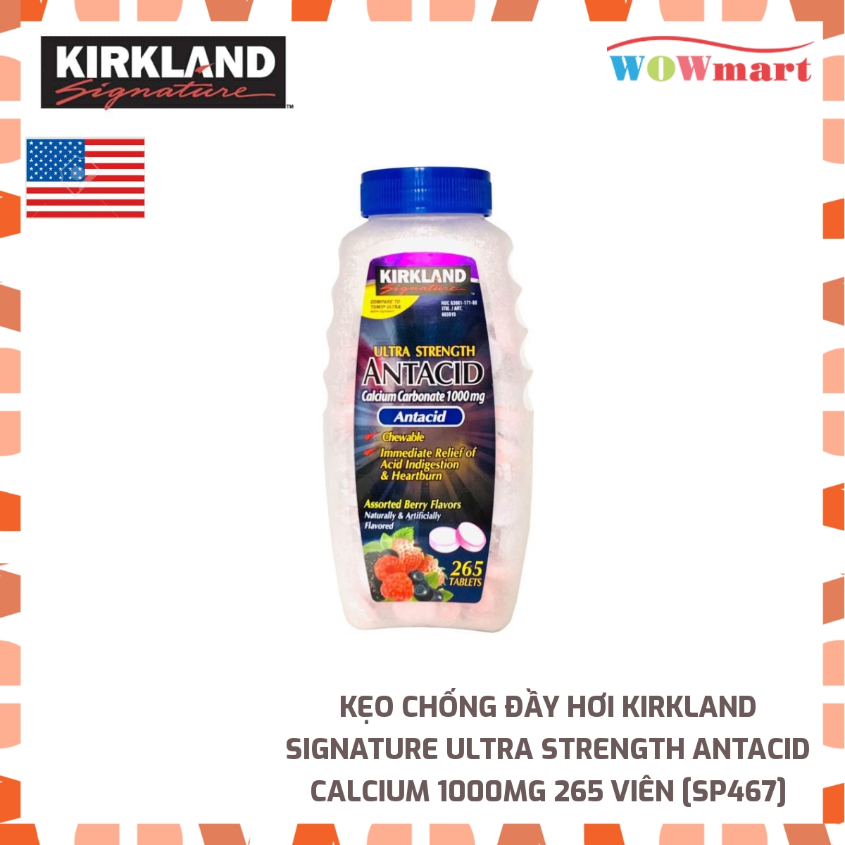 Kẹo chống đầy hơi Kirkland Signature Ultra Strength Antacid Calcium 1000mg 265 viên -