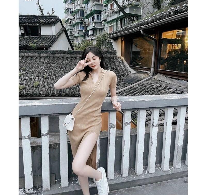 Đầm maxi polo xẻ đùi