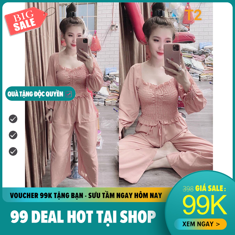 Set bộ đồ lửng nữ thun dây rút bụng chất liệu kate