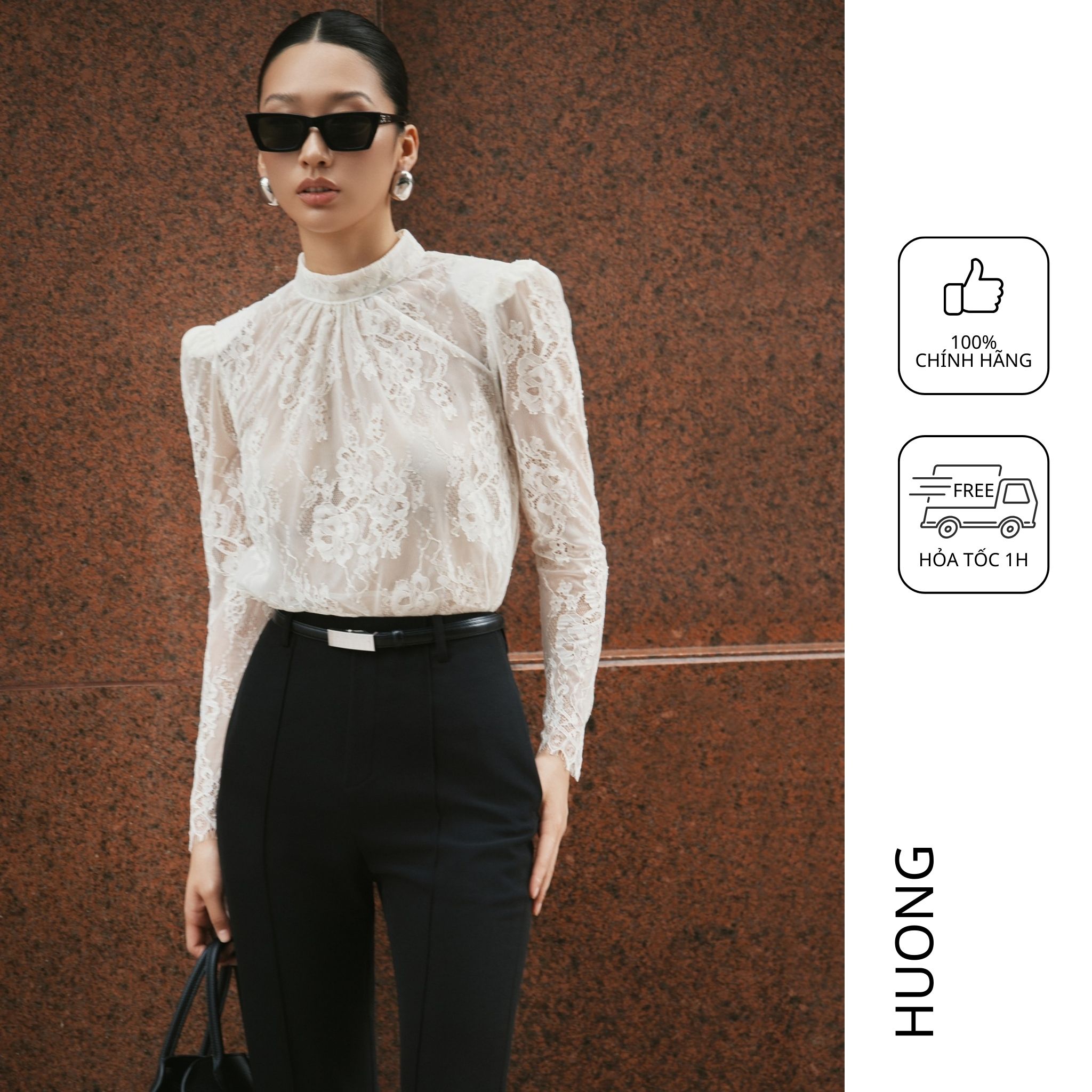 [Nhập LAZSOCIAL2025 giảm 15% tối đa 250K] Áo sơ mi ren Valentina Lace Blouse HUONG BOUTIQUE HBSM1166