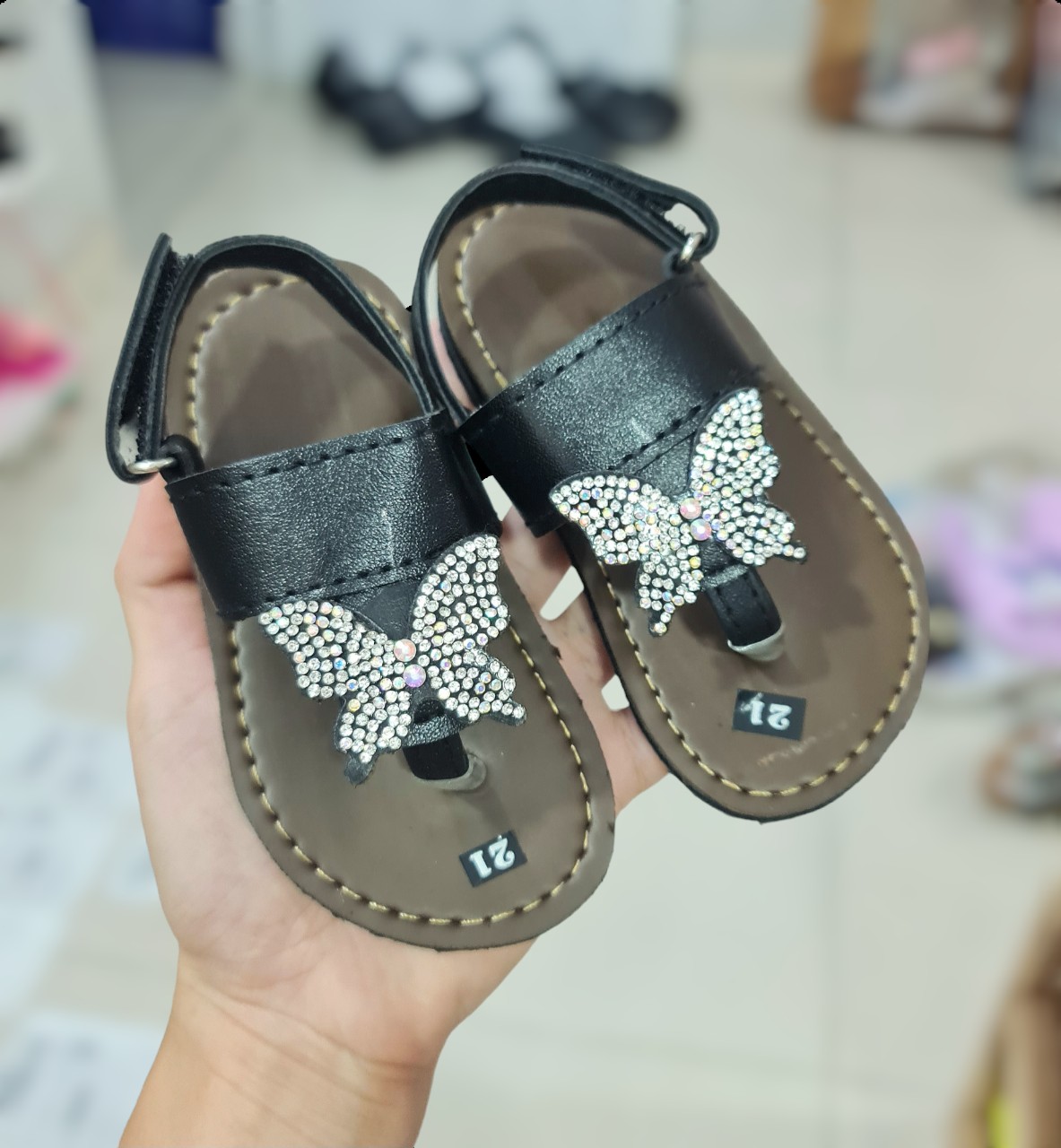 Giày quai kẹp cho bé gái siêu dễ thương hình nơ cánh hoa chất da đế may