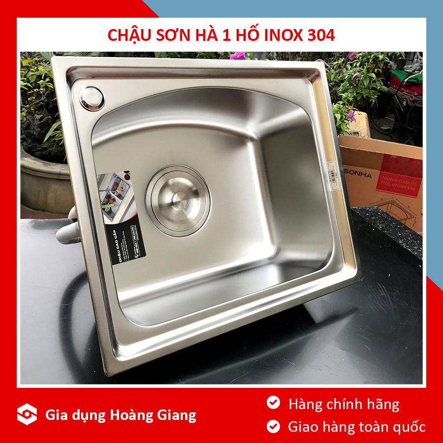 Chậu rửa bát sơn hà 1 hố lớn s50 inox 304 chính hãng - bảo hành 5 năm