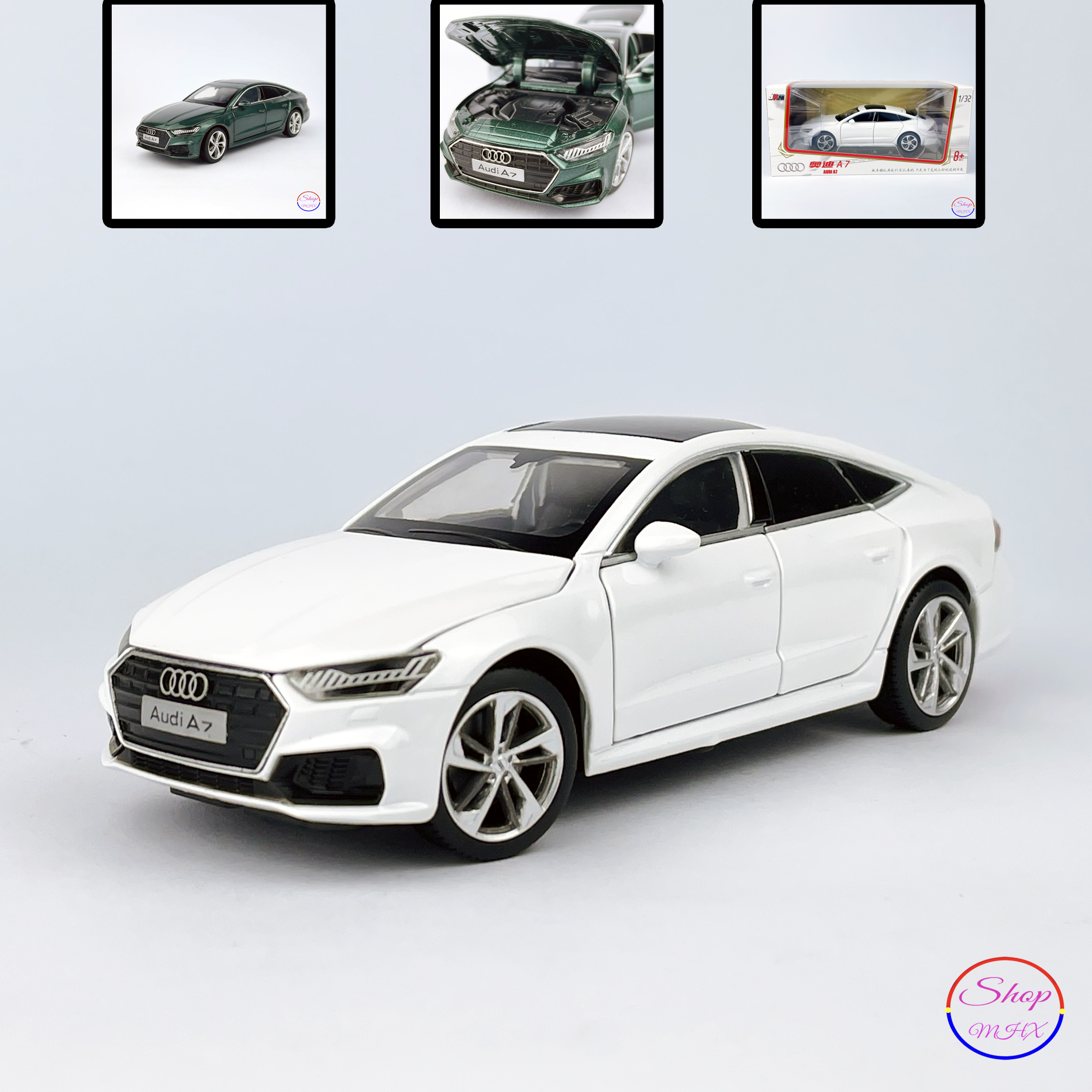 Xe mô hình sắt audi a7 tặng biển số tỉ lệ 1:32 hãng jackiekim