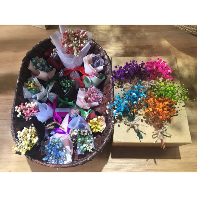 Bó hoa khô baby mini chụp ảnh, trang trí, quà tặng