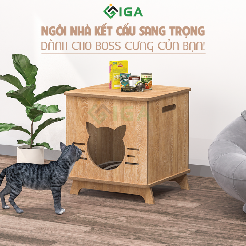Nhà gỗ cho mèo, Catbox, ổ nằm kết hợp võng mèo bằng gỗ