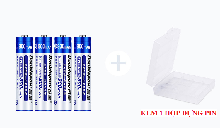 Bộ 4 Viên Pin Đũa Sạc AAA Dung Lượng 900 mAh Doublepow Dùng Cho Remote, Điều Khiển TiVi, Điều Hòa, Quạt, Chuột Máy Tính Không Dây, Máy Tính Cá Nhân ( Tặng 1 Hộp Nhựa Đựng Pin 4 Khay )