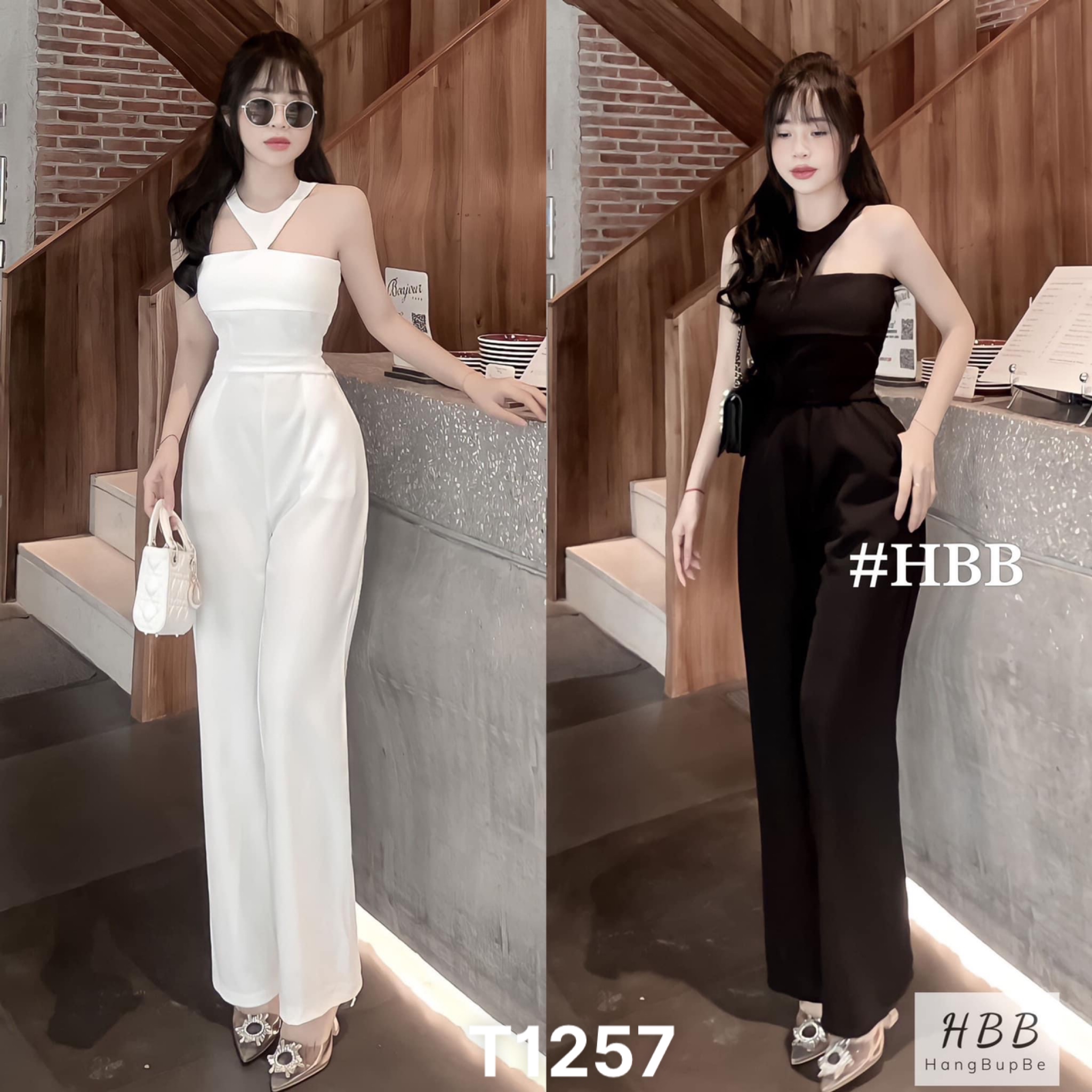 Jumpsuit nữ dáng dài dự tiệc chất liệu cotton kiểu dáng trẻ trung cổ yếm T1257