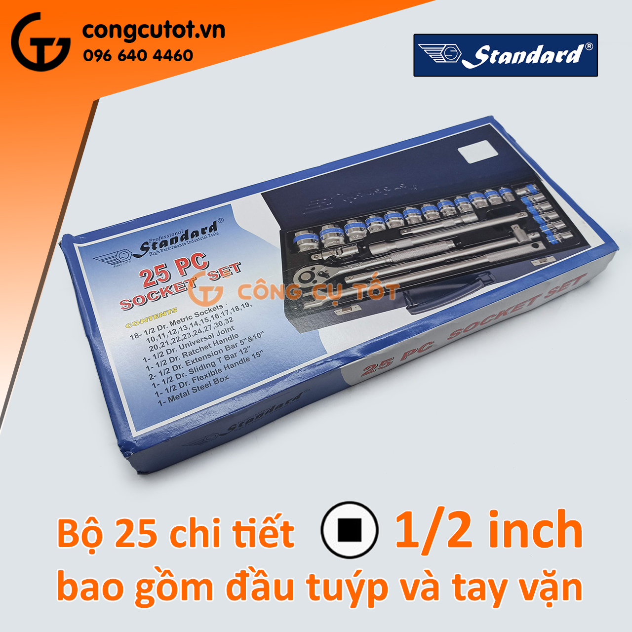 Bộ tuýp 25 chi tiết Standard 1/2 inch hệ mét