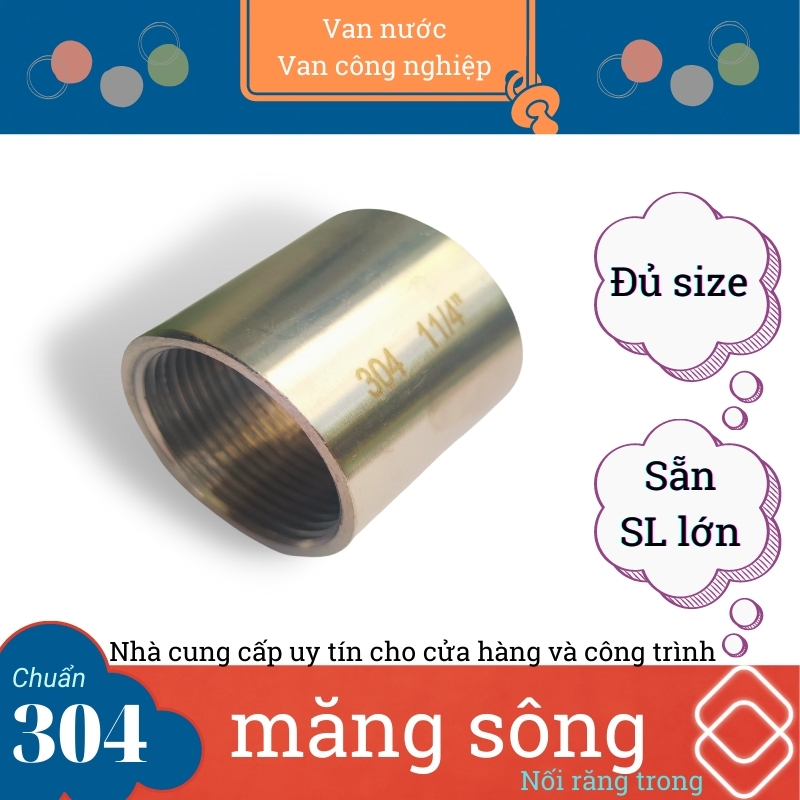 Măng sông inox 304 phi 42 phụ kiện đường ống nối trơn ren trong chất liệu bằng thép không gỉ