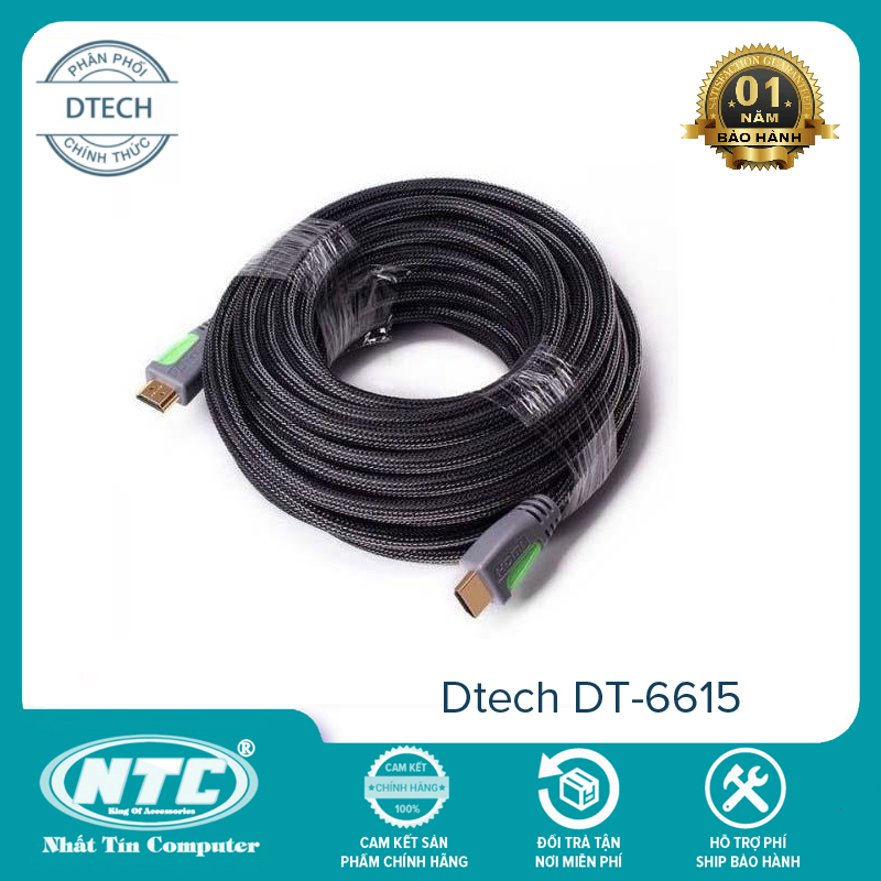 Cáp HDMI thương hiệu Dtech DT-6615 dây kiểu tròn bọc dù siêu chắc chống đứt dài 15m - Nhất Tín Computer