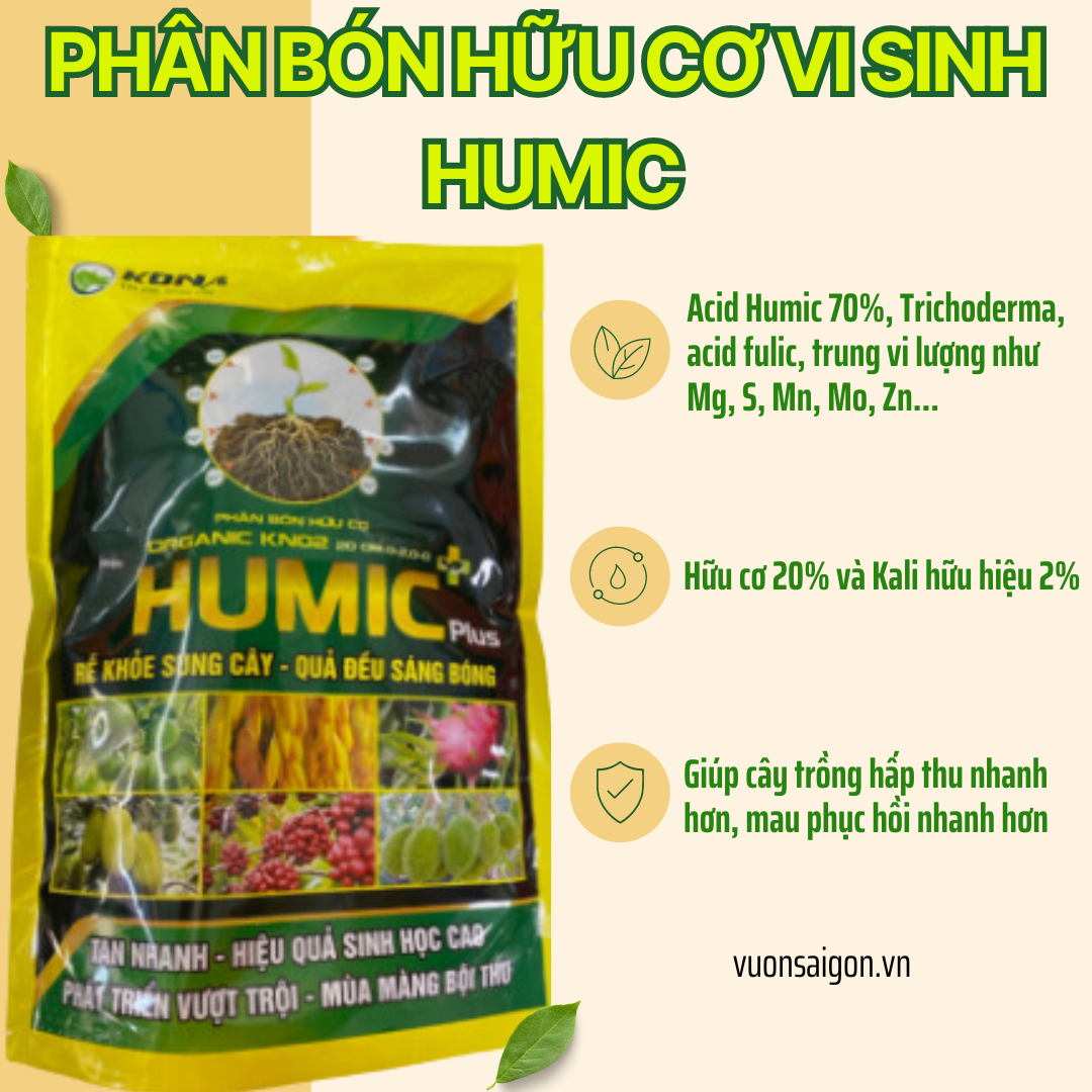 Phân bón hữu cơ vi sinh Trichoderma Humic gói 1kg - giúp rễ khỏe, quả đều, sáng bóng (Vườn Sài Gòn)