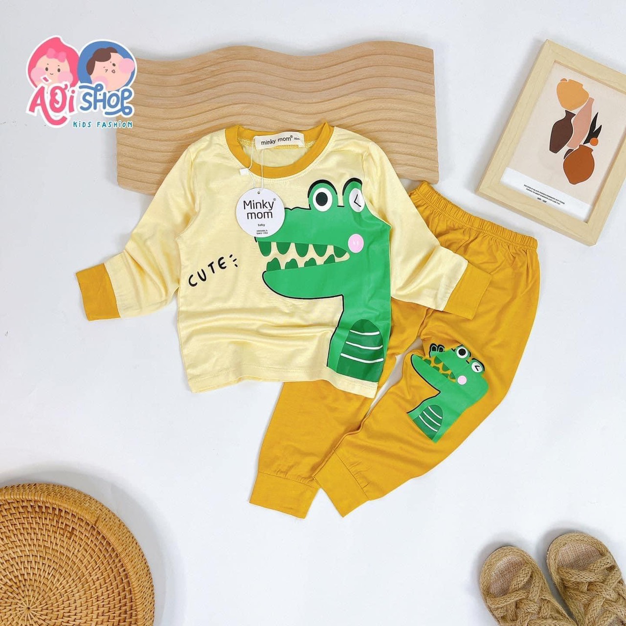 Bộ dài tay bé trai, bé gái Minky Mom in hình thú (vải thun lạnh) size 3-18kg - 5