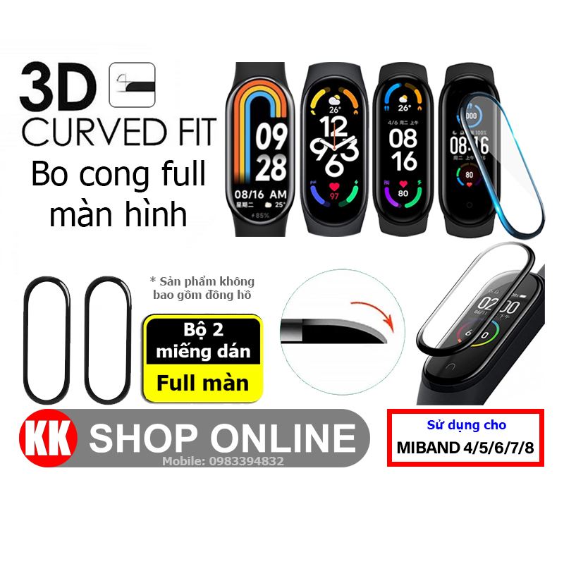 Bộ 2 miếng dán 3d full màn hình cho xiaomi miband 4 5 6 7 8