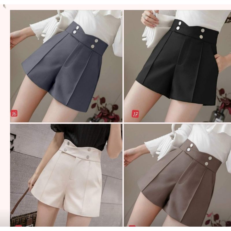 Quần short nữ lưng cao 4 khuy cạp chéo chất liệu vitex dày dặn