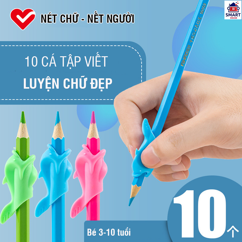 Bộ 10 Đệm bút luyện viết chữ đẹp cho bé hình cá heo ngộ nghĩnh, dụng cụ tập viết chữ đẹp cho bé bằng silicone giúp bé cầm bút đúng cách và viết đẹp hơn