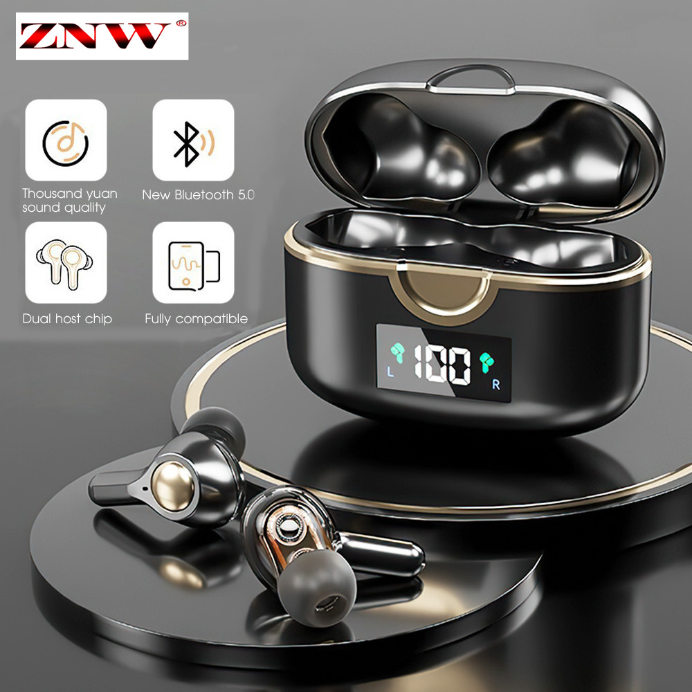 Znt tai nghe bluetooth không dây tws t22 tai nghe âm thanh nổi loa động kép tai nghe nhạc 4 loa đơn vị kép bluetooth 5.0 nút tai thể thao cuộc gọi hd kèm micro