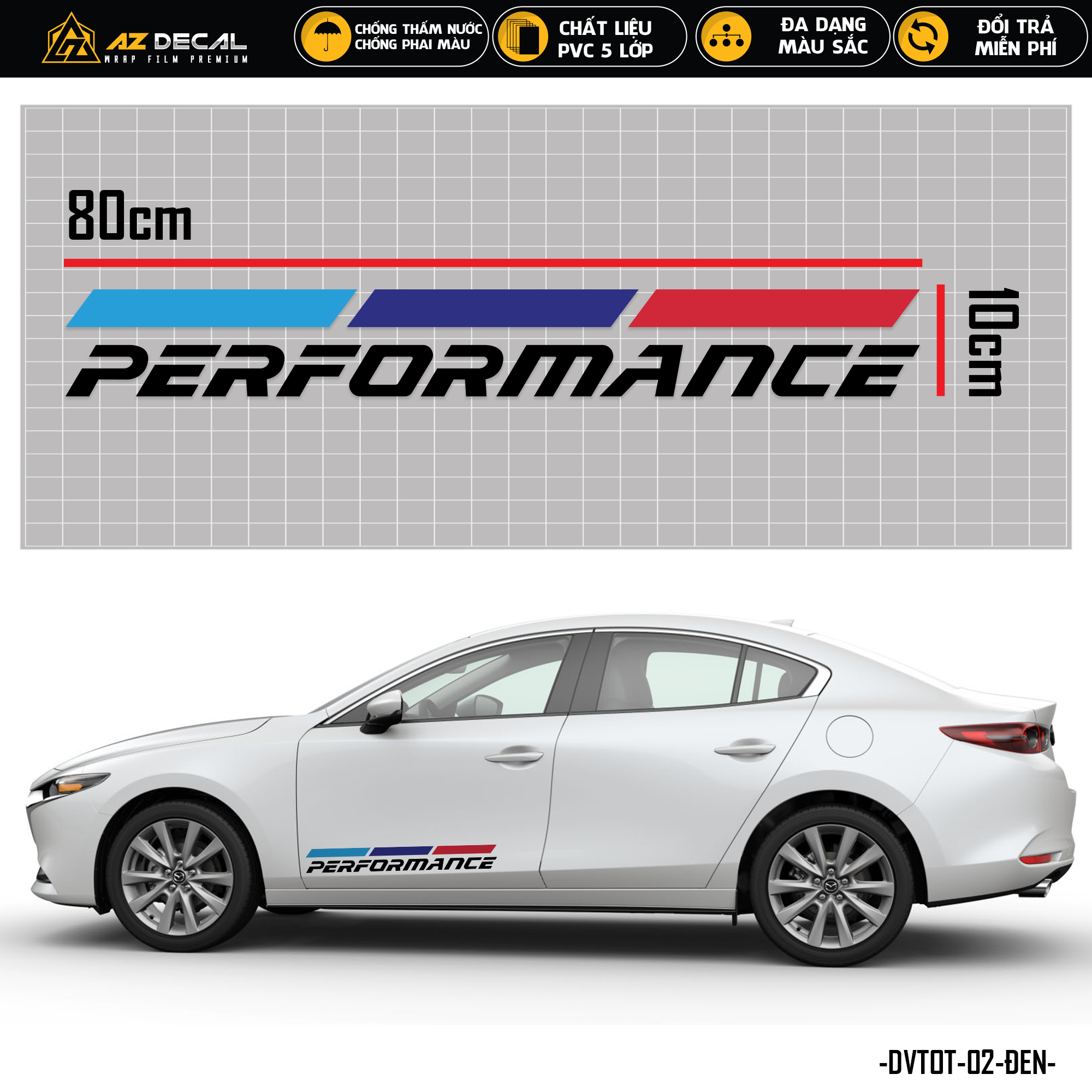   1 Chiếc  Tem Dán Xe Ô Tô Performance | DVTOT-02 | Team Decal Dán Sườn Xe Hơi Nắp Capo Kính Lái Cản Sau Oto Đẹp Nhất - Azdecal 