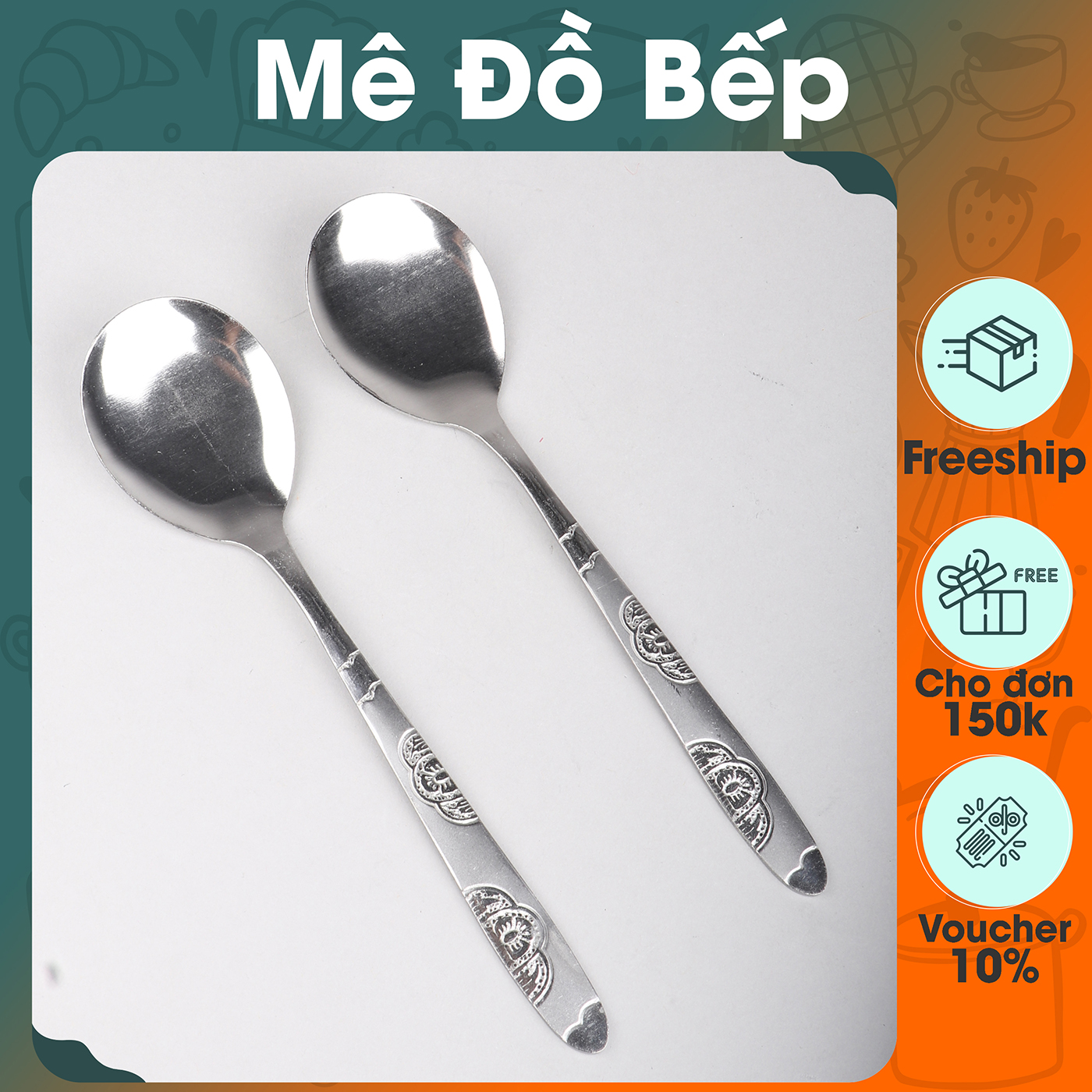 Muỗng soup tròn inox Bam House cán hoạ tiết loại dày cao cấp MHT01 - Gia dụng bếp