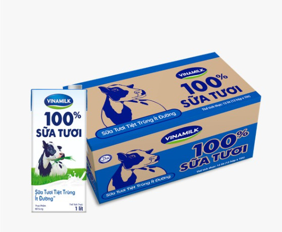 Sữa tươi tiệt trùng Vinamilk 100% ít đường - Thùng 12 hộp 1L