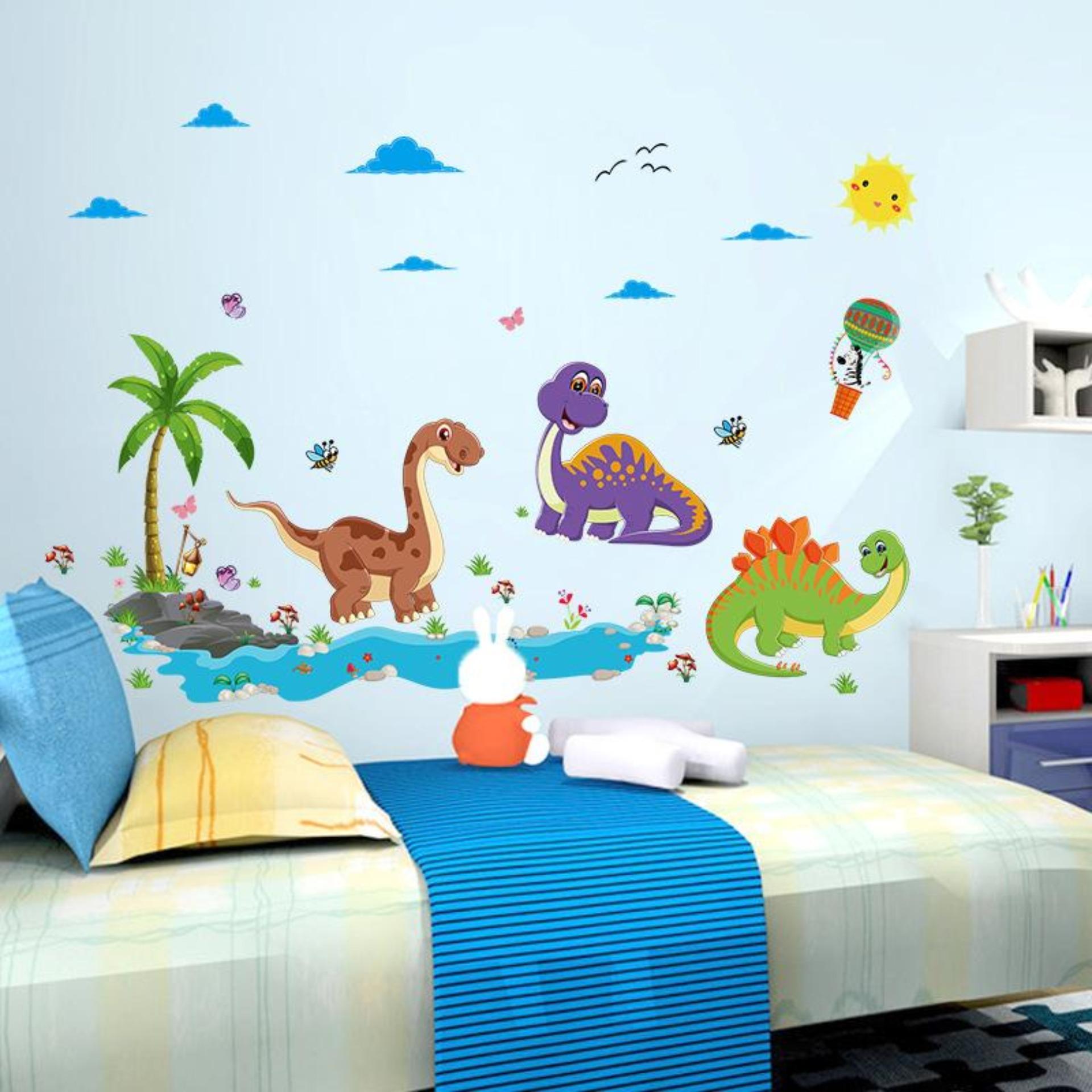 Giấy dán tường 3D, Decal dán tường, Mẫu Con Voi, Con Gấu, Con Khủng Long xinh xắn, nhiều màu sắc, có keo sẵn, bóc dán dễ dàng trên mọi về mặt phẳng Zooyoo Home Decor